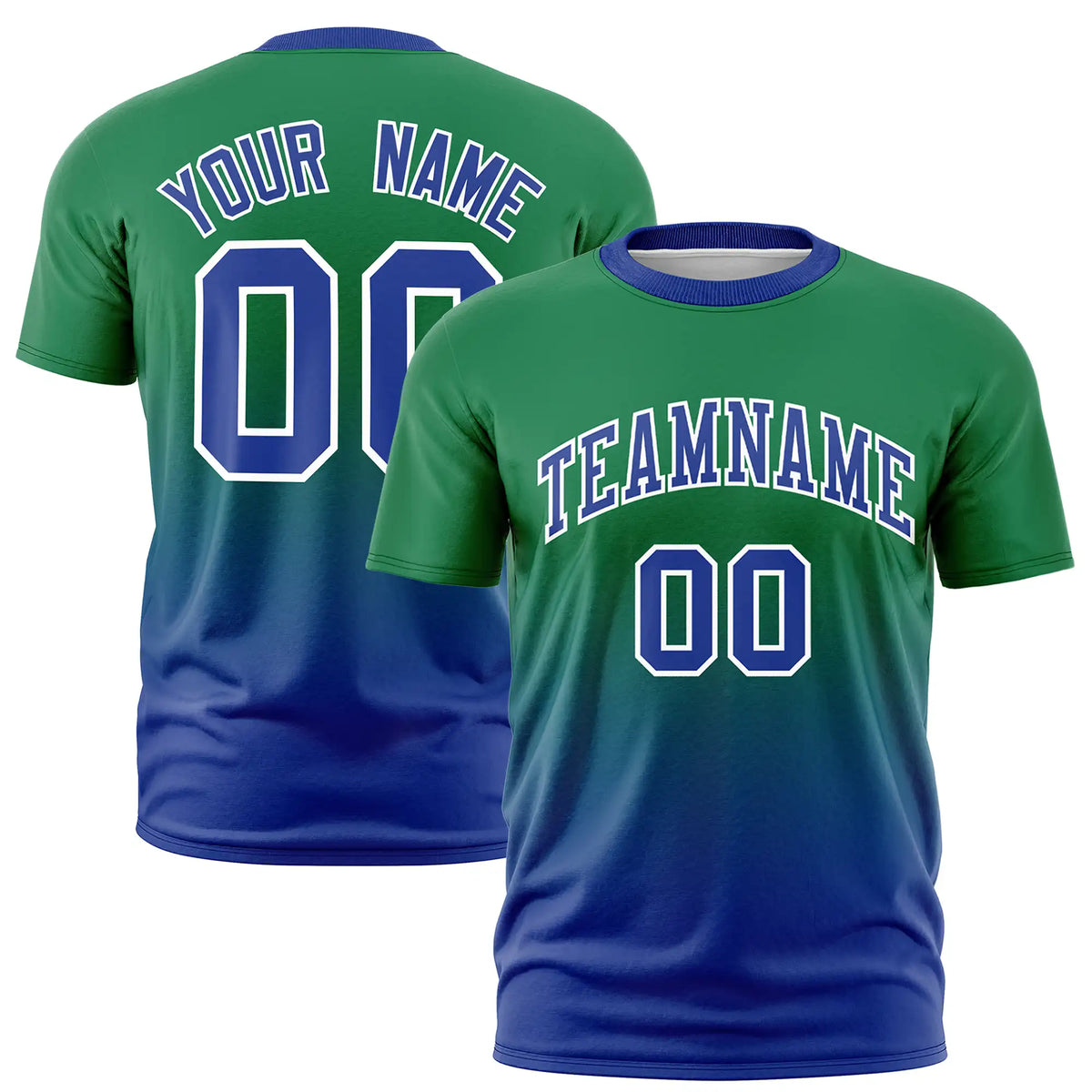 Custom Kelly Green-Royal Blue Gradient Fashion Design Performance T-Shirt