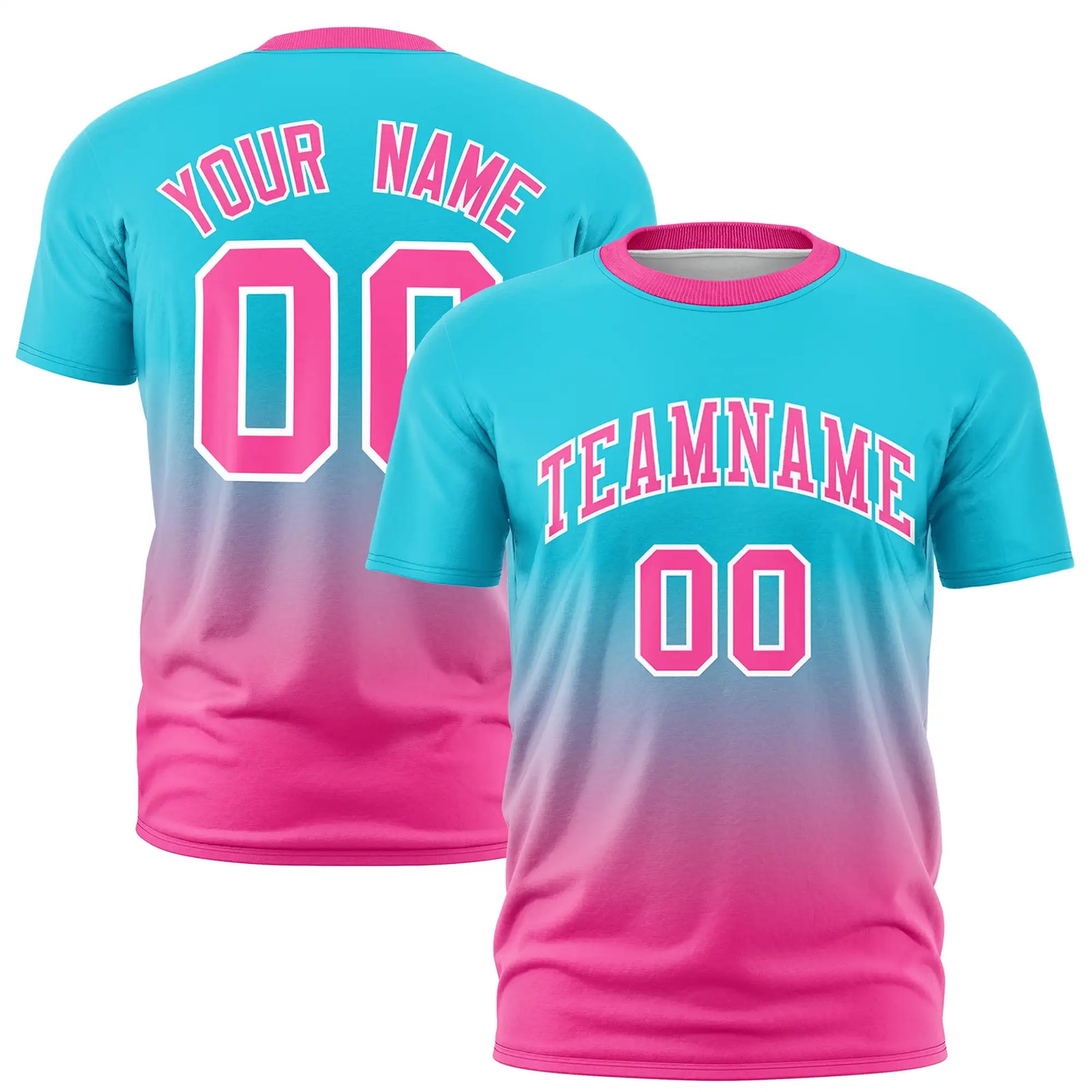 Custom Sky Blue-Pink Gradient Fashion Design Performance T-Shirt