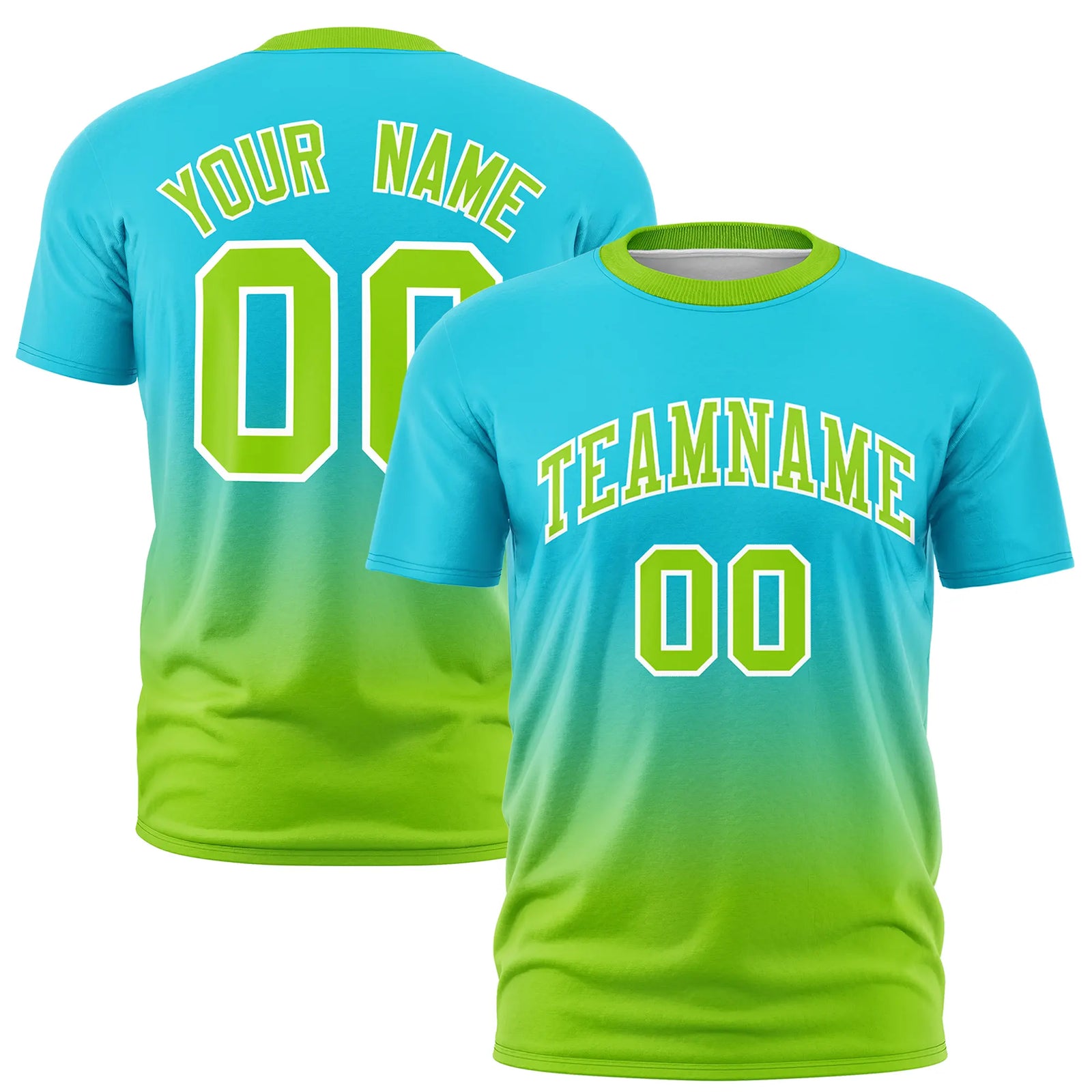 Custom Sky Blue-Neon Green Gradient Fashion Design Performance T-Shirt