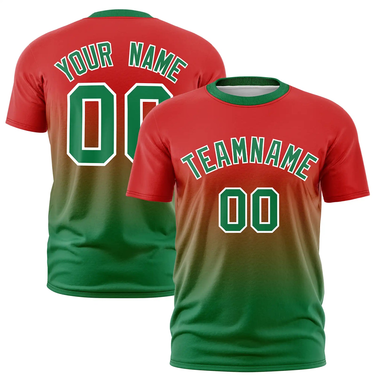 Custom Red-Kelly Green Gradient Fashion Design Performance T-Shirt