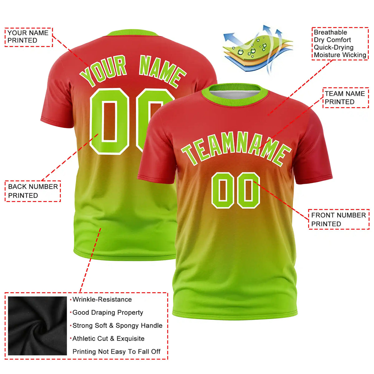 Custom Red-Neon Green Gradient Fashion Design Performance T-Shirt