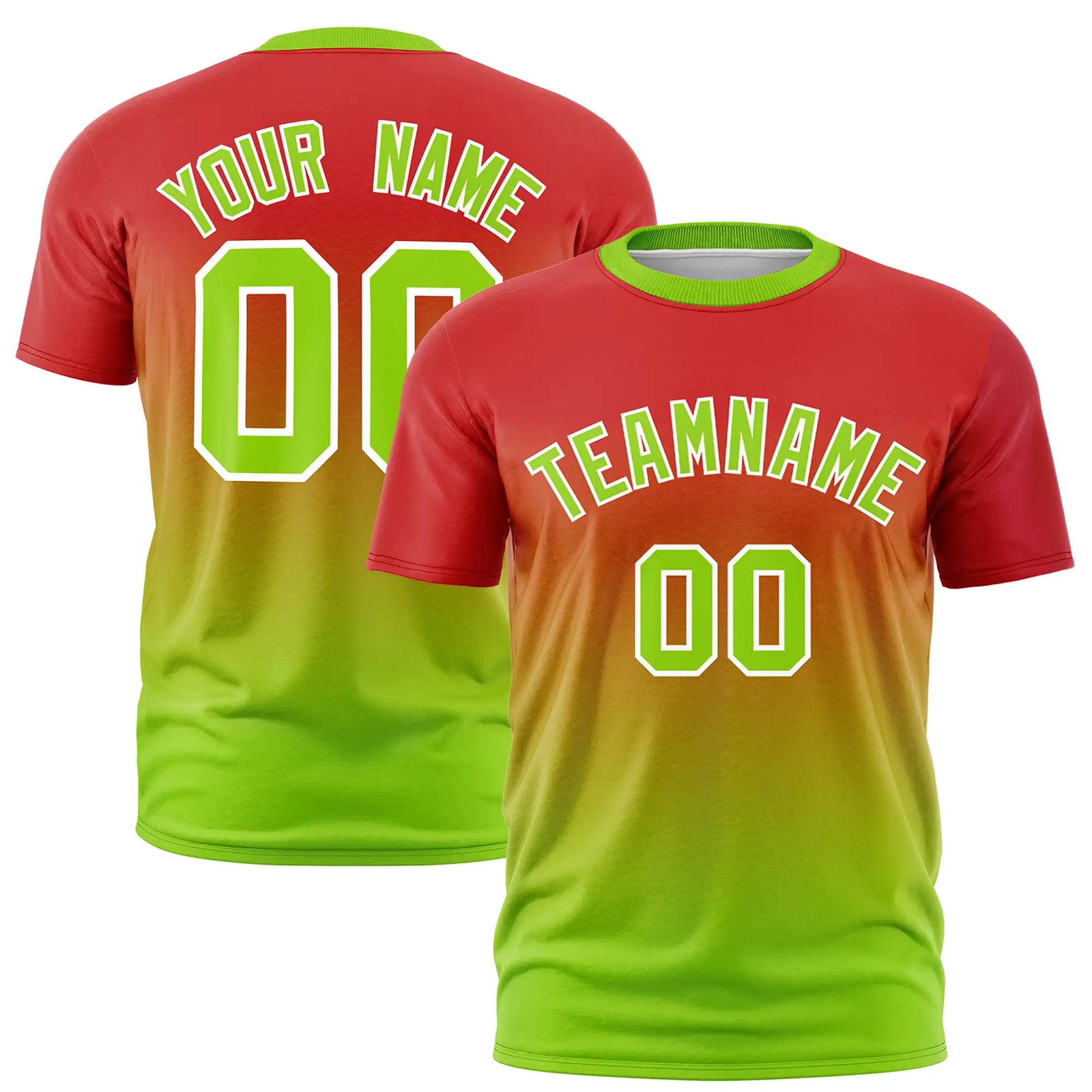 Custom Red-Neon Green Gradient Fashion Design Performance T-Shirt