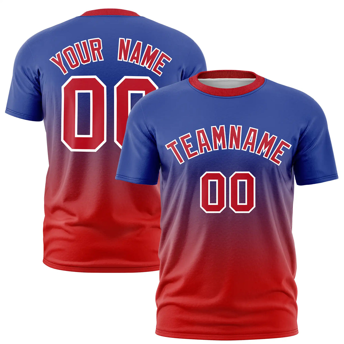 Custom Royal Blue-Red Gradient Fashion Design Performance T-Shirt