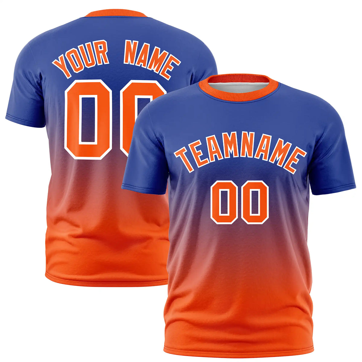 Custom Royal Blue-Orange Gradient Fashion Design Performance T-Shirt