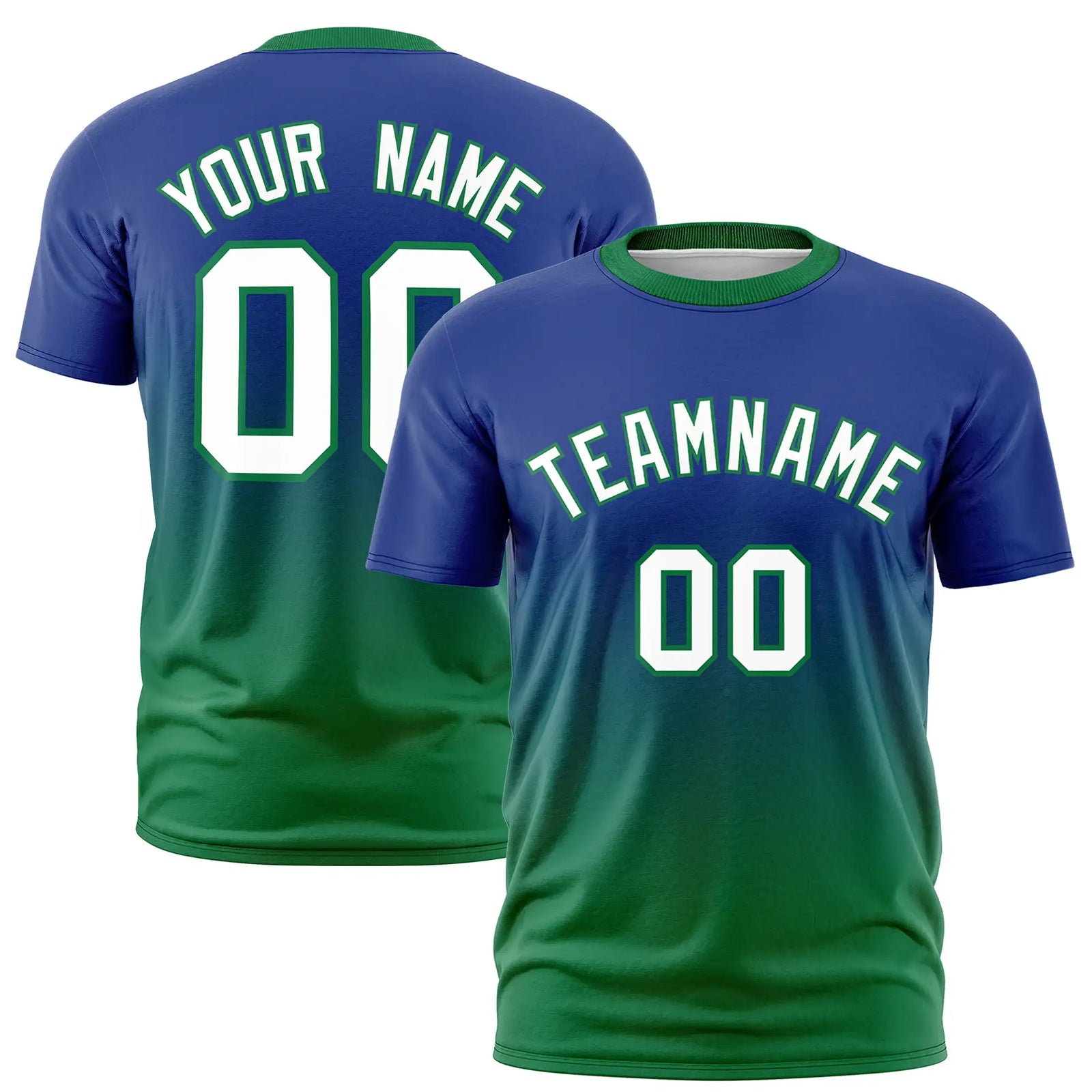 Custom Royal Blue-Kelly Green Gradient Fashion Design Performance T-Shirt