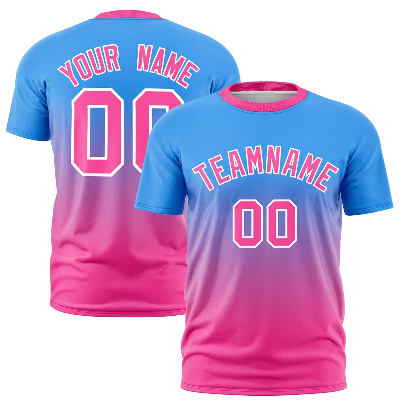 Custom Powder Blue-Pink Gradient Fashion Design Performance T-Shirt