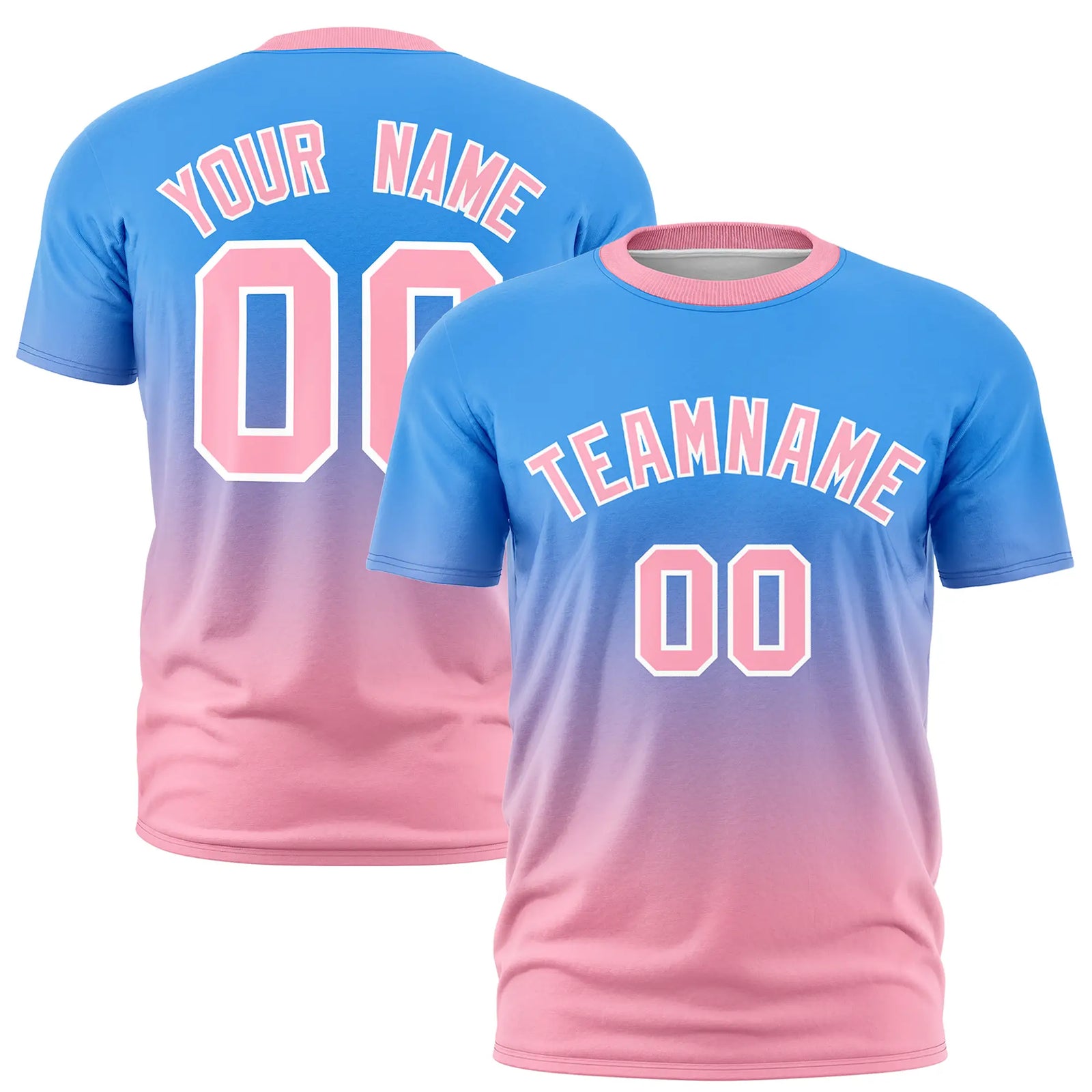 Custom Powder Blue-Light Pink Gradient Fashion Design Performance T-Shirt