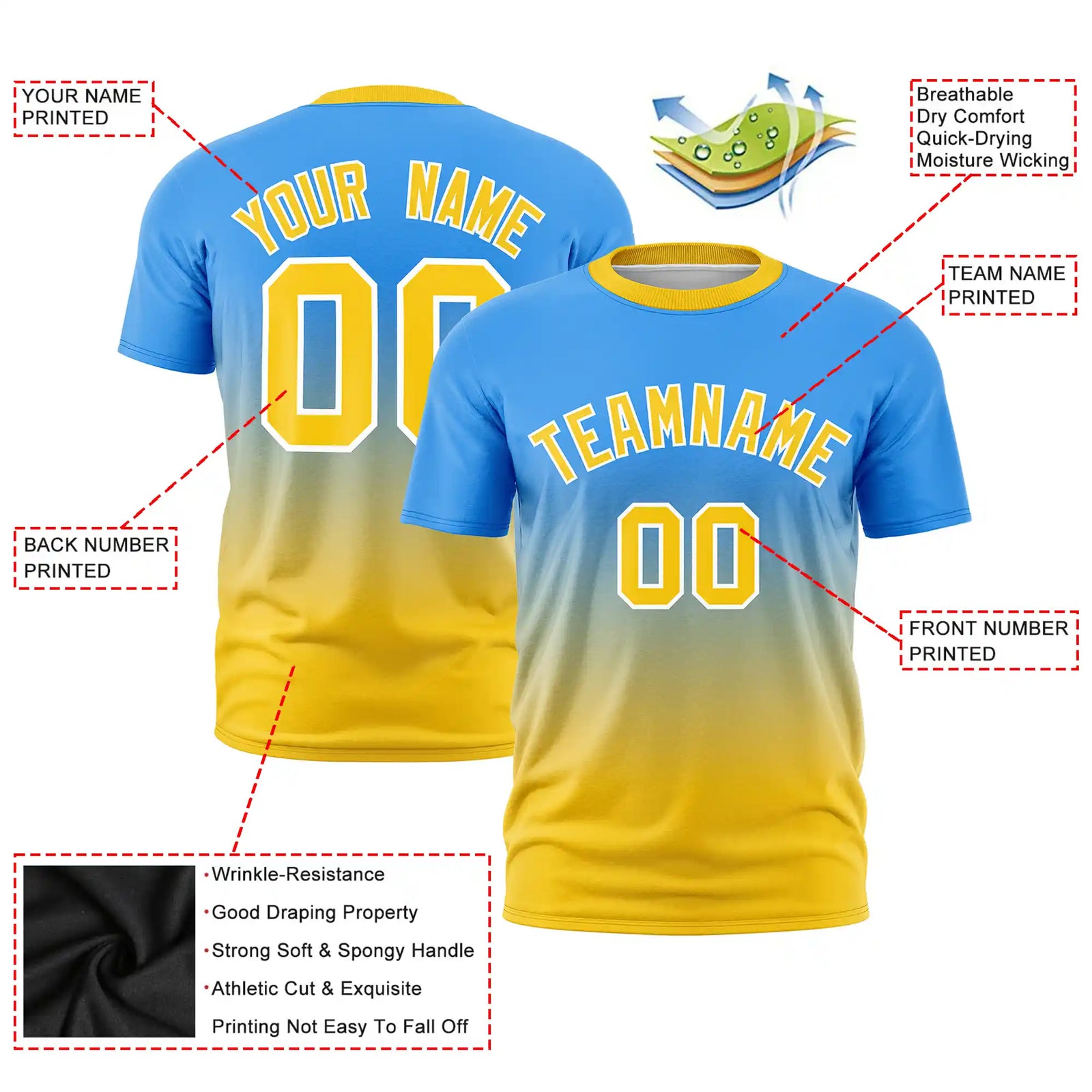Custom Powder Blue-Gold01 Gradient Fashion Design Performance T-Shirt