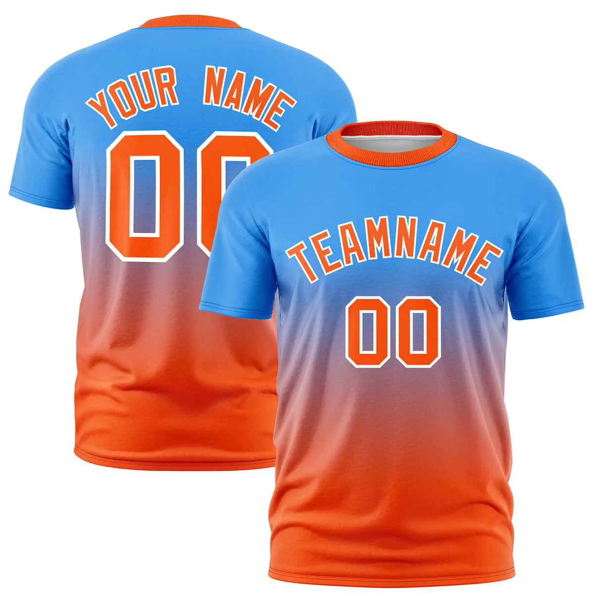 Custom Powder Blue-Orange Gradient Fashion Design Performance T-Shirt
