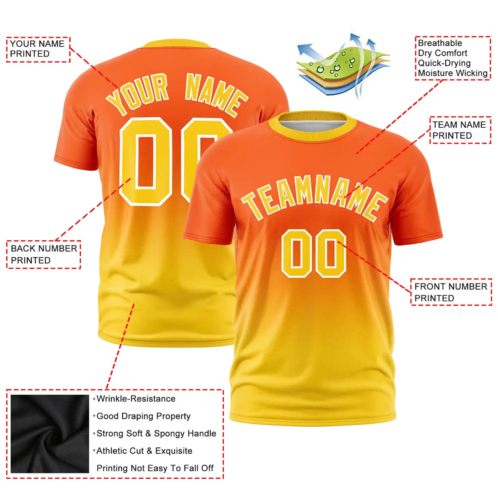 Custom Orange-Gold01 Gradient Fashion Design Performance T-Shirt
