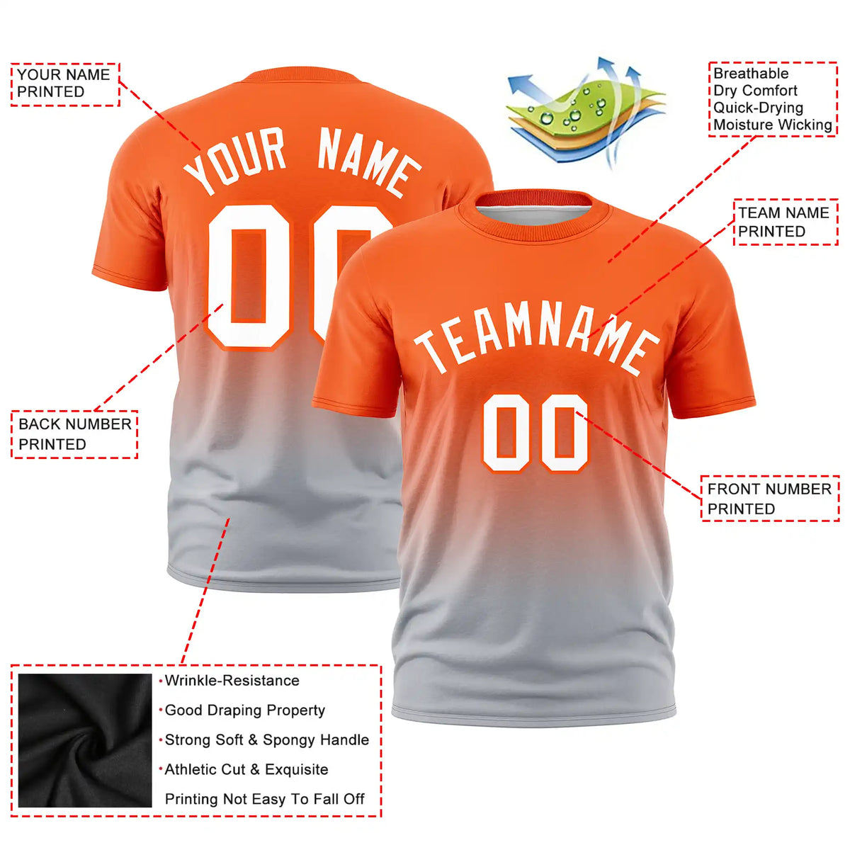 Custom Orange-Gray Gradient Fashion Design Performance T-Shirt