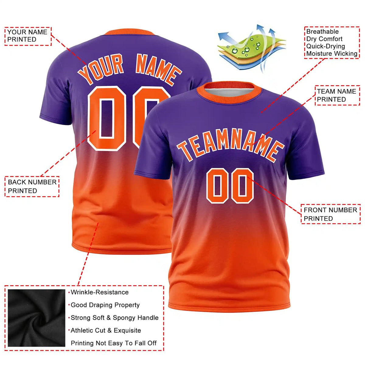Custom Purple-Orange Gradient Fashion Design Performance T-Shirt