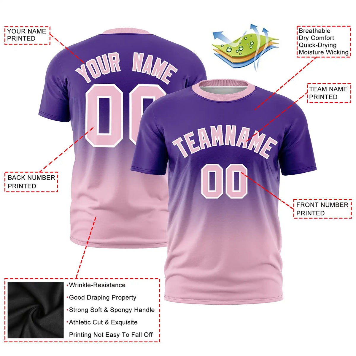 Custom Purple-Light Pink Gradient Fashion Design Performance T-Shirt