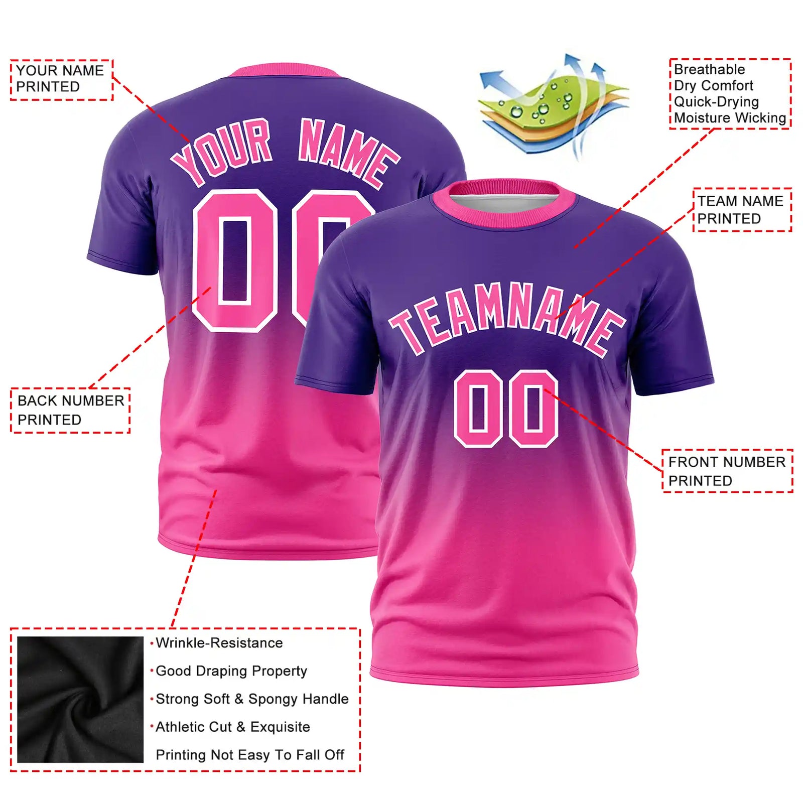 Custom Purple-Pink Gradient Fashion Design Performance T-Shirt