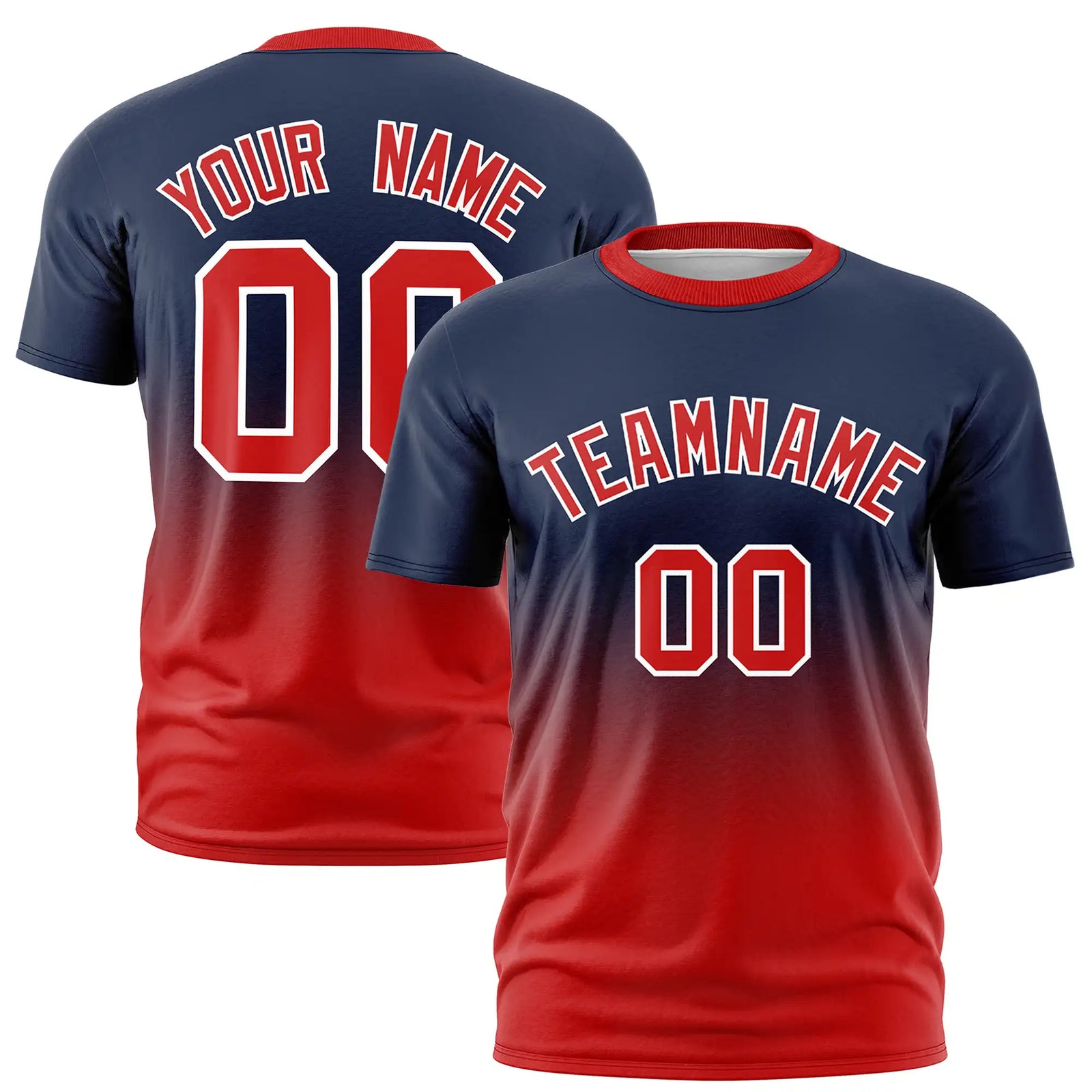 Custom Navy-Red Gradient Fashion Design Performance T-Shirt