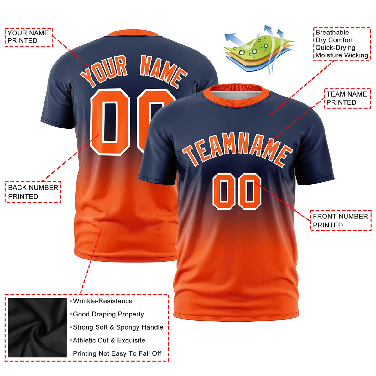 Custom Navy-Orange Gradient Fashion Design Performance T-Shirt