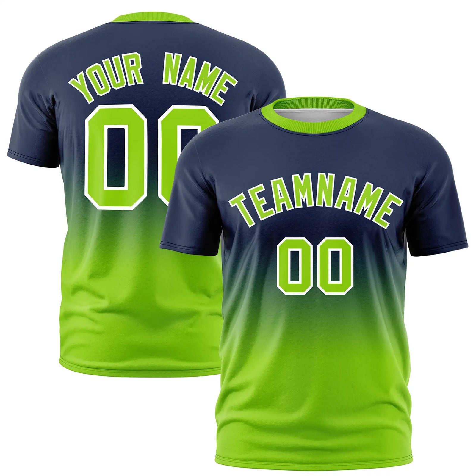 Custom Navy-Neon Green Gradient Fashion Design Performance T-Shirt