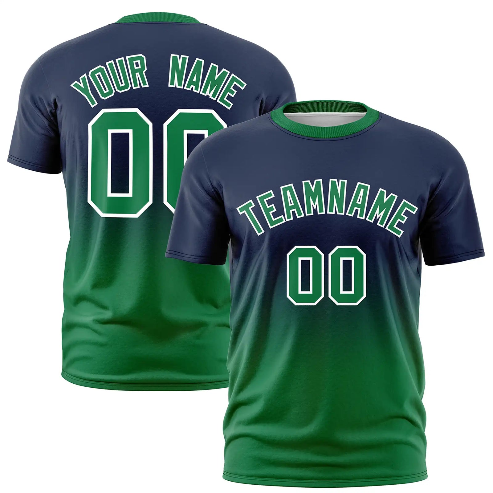 Custom Navy-Kelly Green Gradient Fashion Design Performance T-Shirt