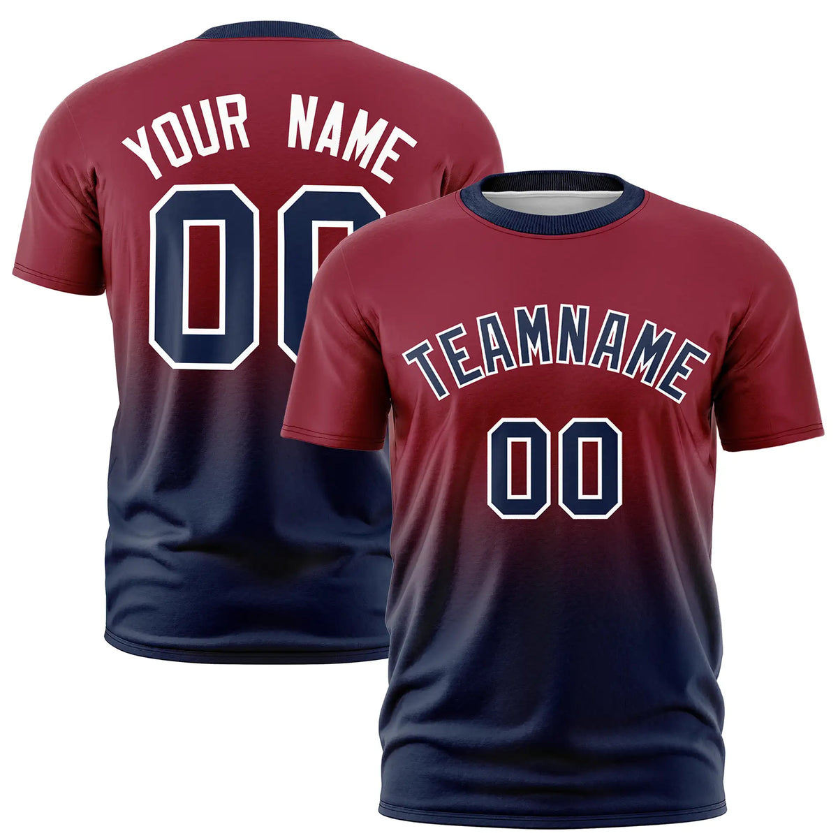 Custom Crimson-Navy Gradient Fashion Design Performance T-Shirt