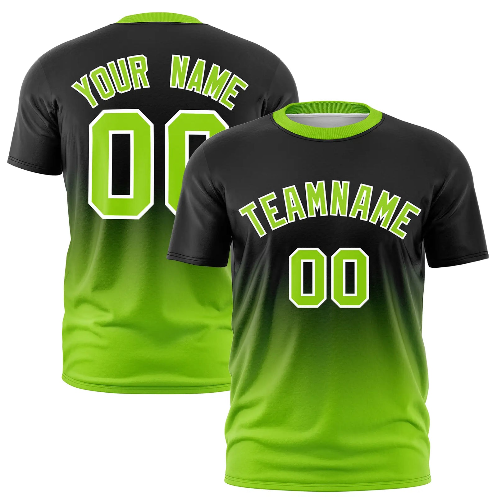 Custom Black-Neon Green Gradient Fashion Design Performance T-Shirt