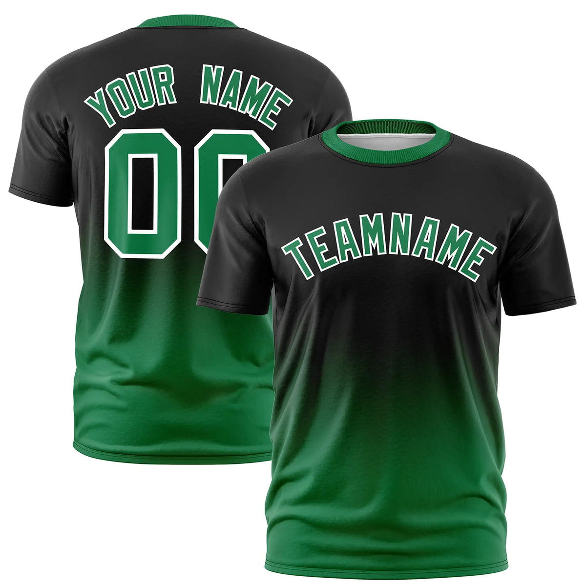 Custom Black-Kelly Green Gradient Fashion Design Performance T-Shirt