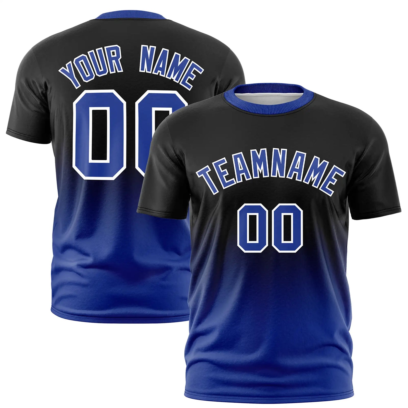Custom Black-Royal Blue Gradient Fashion Design Performance T-Shirt