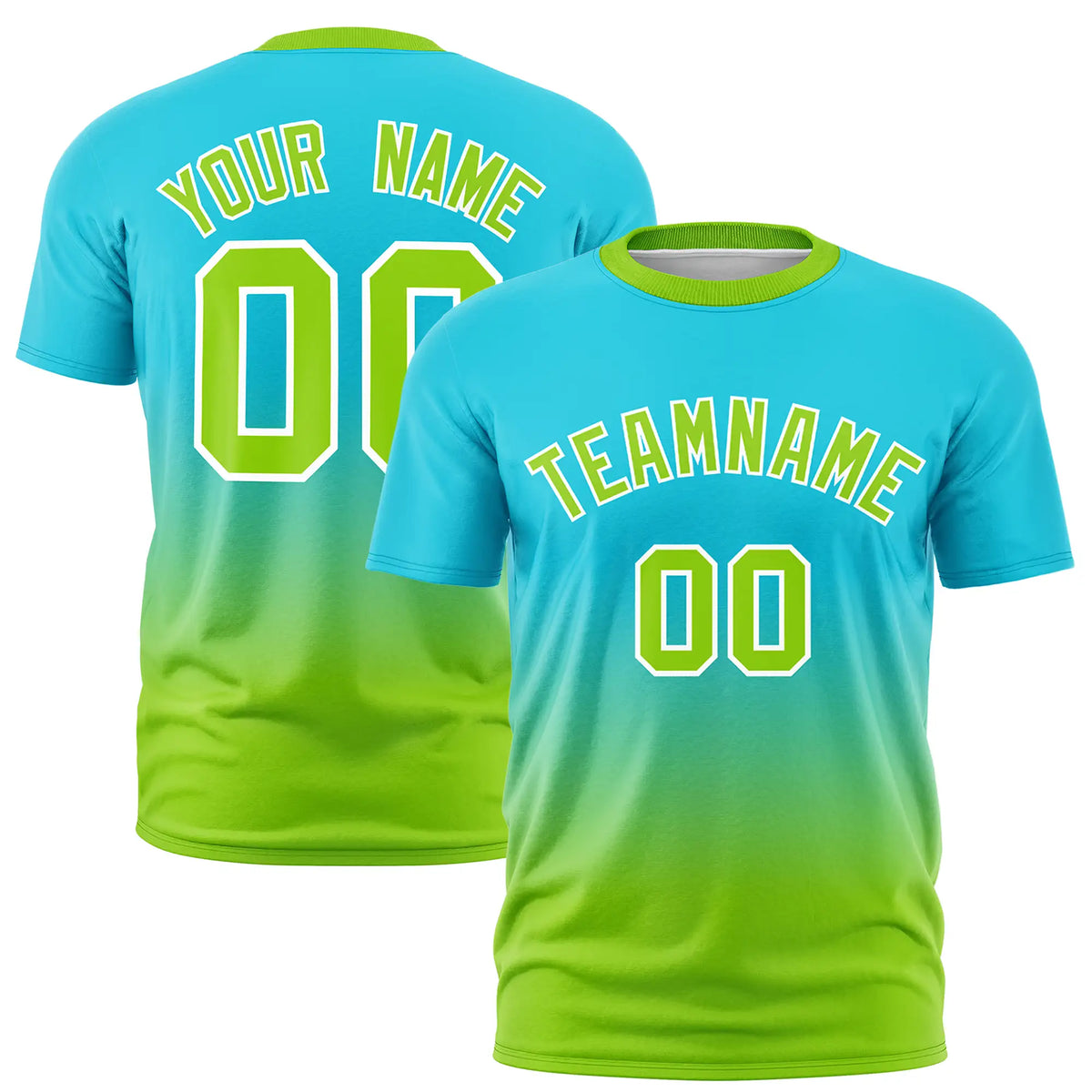 Custom Sky Blue-Neon Green Gradient Fashion Design Performance T-Shirt