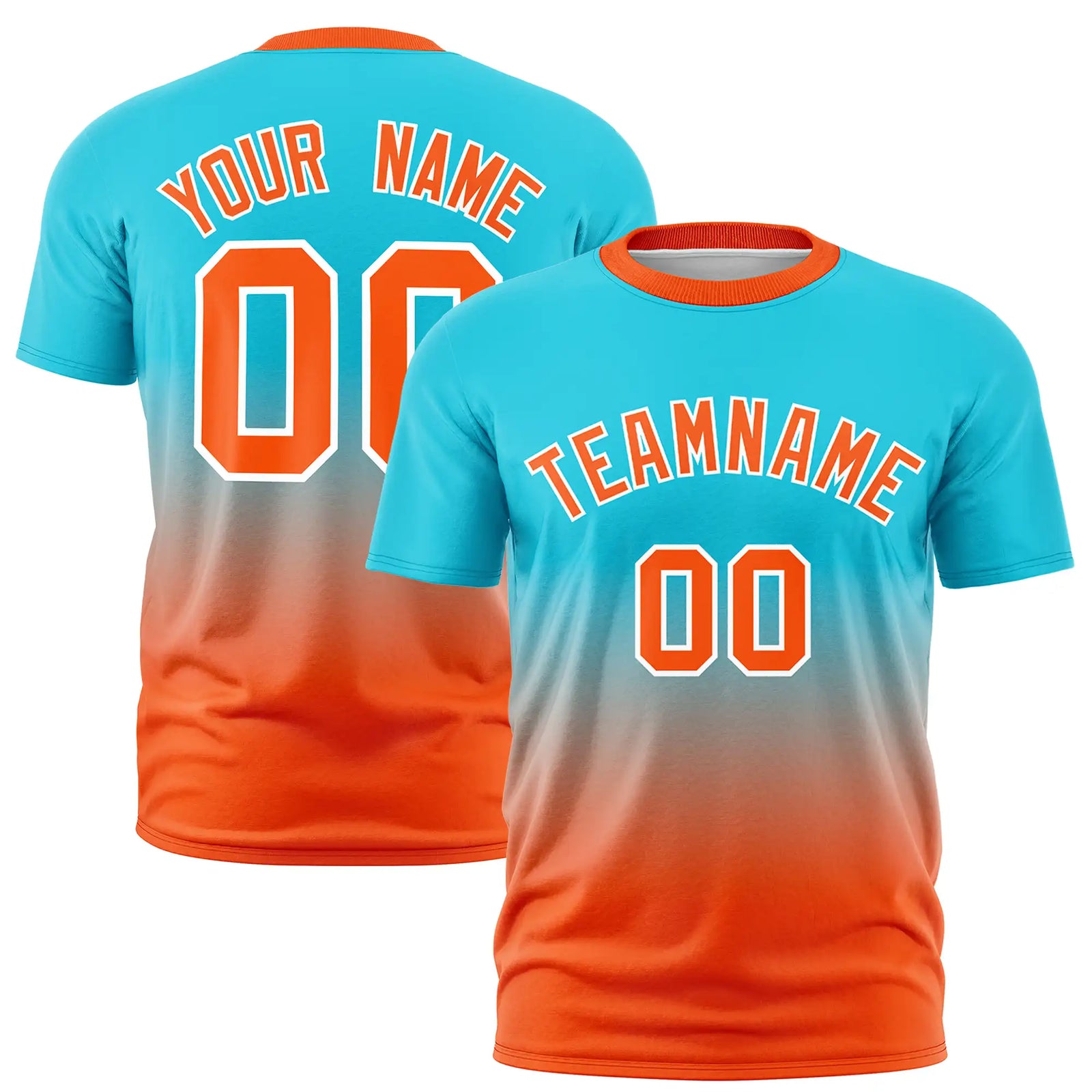 Custom Sky Blue-Orange Gradient Fashion Design Performance T-Shirt