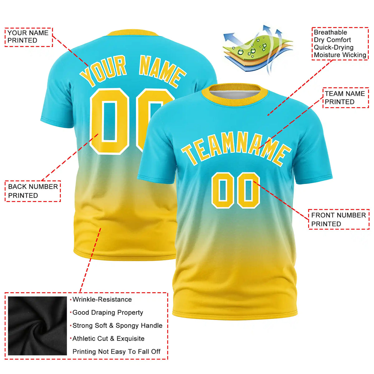 Custom Sky Blue-Gold01 Gradient Fashion Design Performance T-Shirt