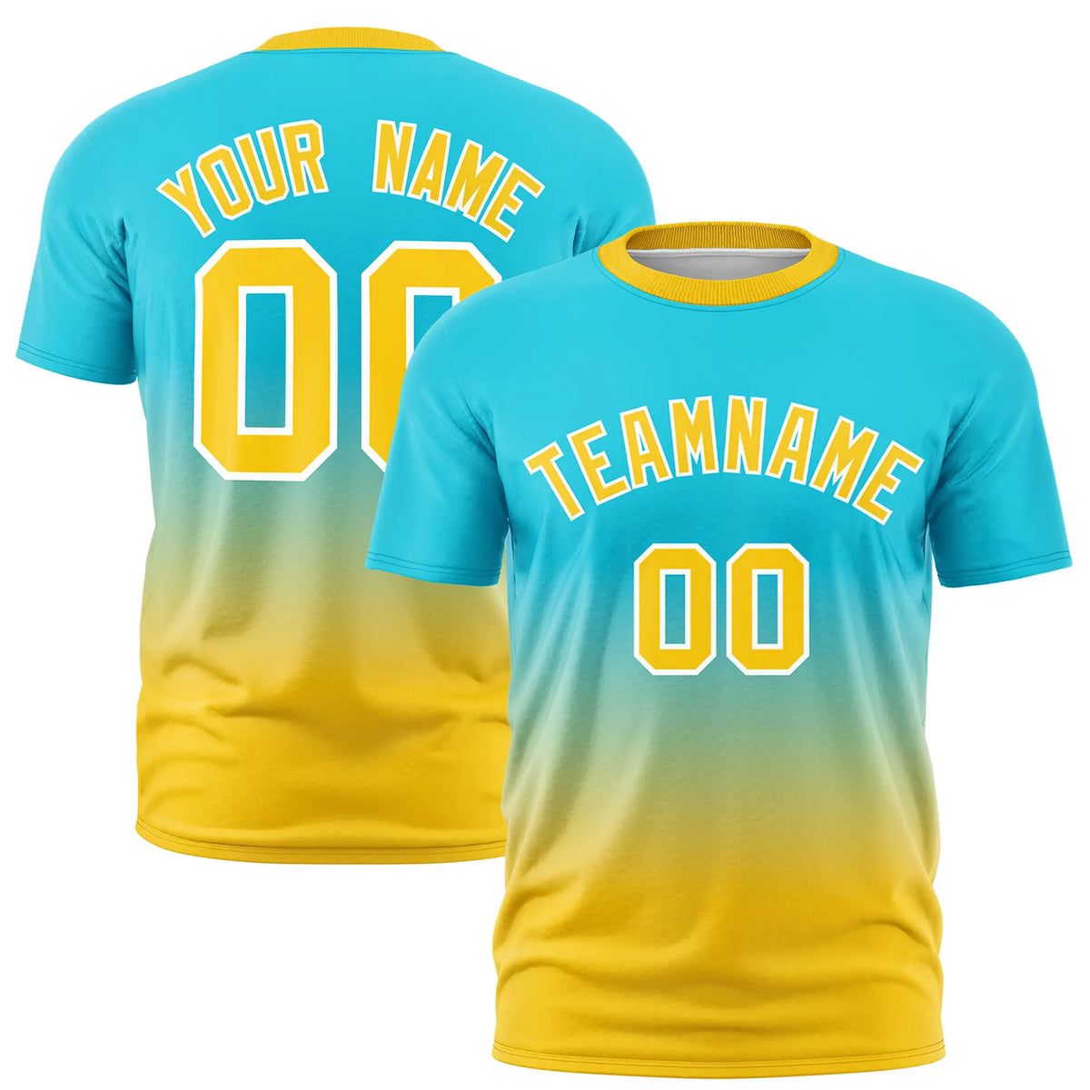 Custom Sky Blue-Gold01 Gradient Fashion Design Performance T-Shirt