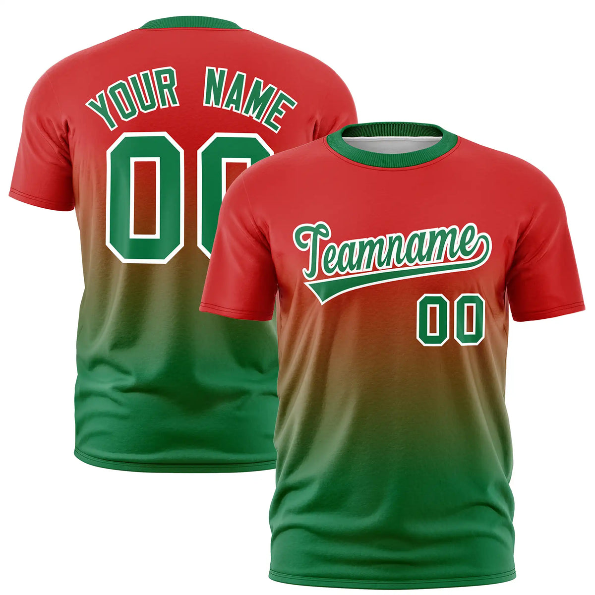 Custom Red-Kelly Green Gradient Fashion Design Performance T-Shirt