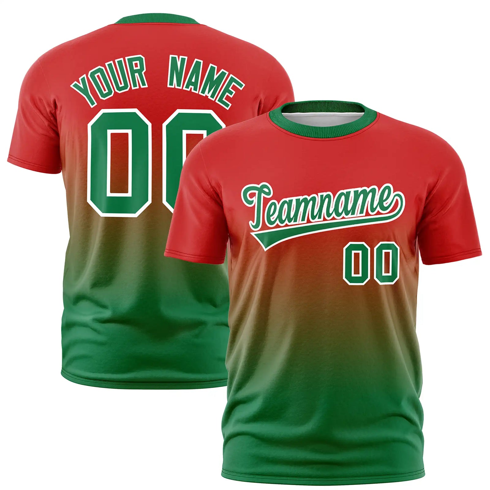 Custom Red-Kelly Green Gradient Fashion Design Performance T-Shirt