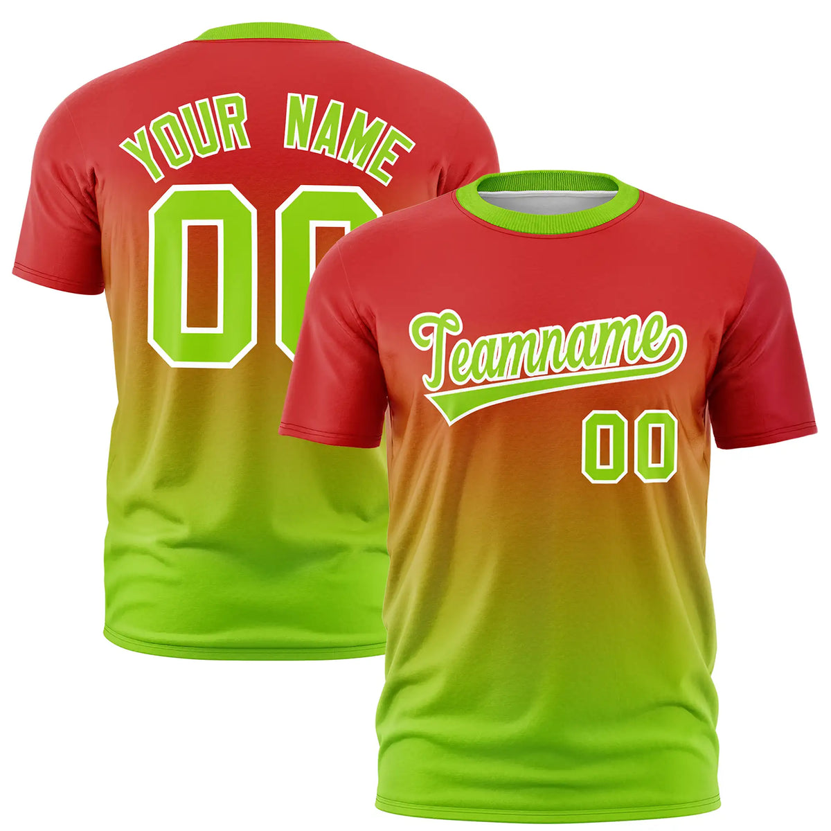 Custom Red-Neon Green Gradient Fashion Design Performance T-Shirt