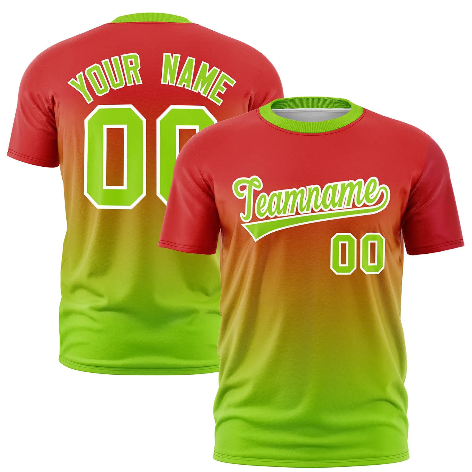 Custom Red-Neon Green Gradient Fashion Design Performance T-Shirt