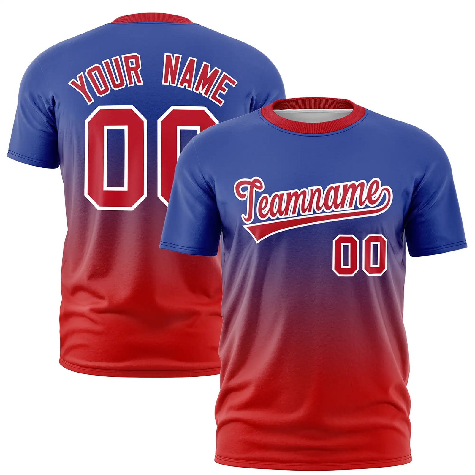 Custom Royal Blue-Red Gradient Fashion Design Performance T-Shirt