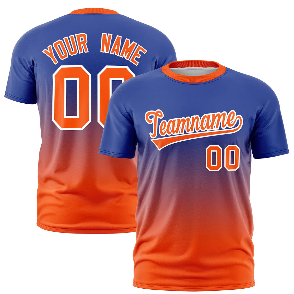 Custom Royal Blue-Orange Gradient Fashion Design Performance T-Shirt