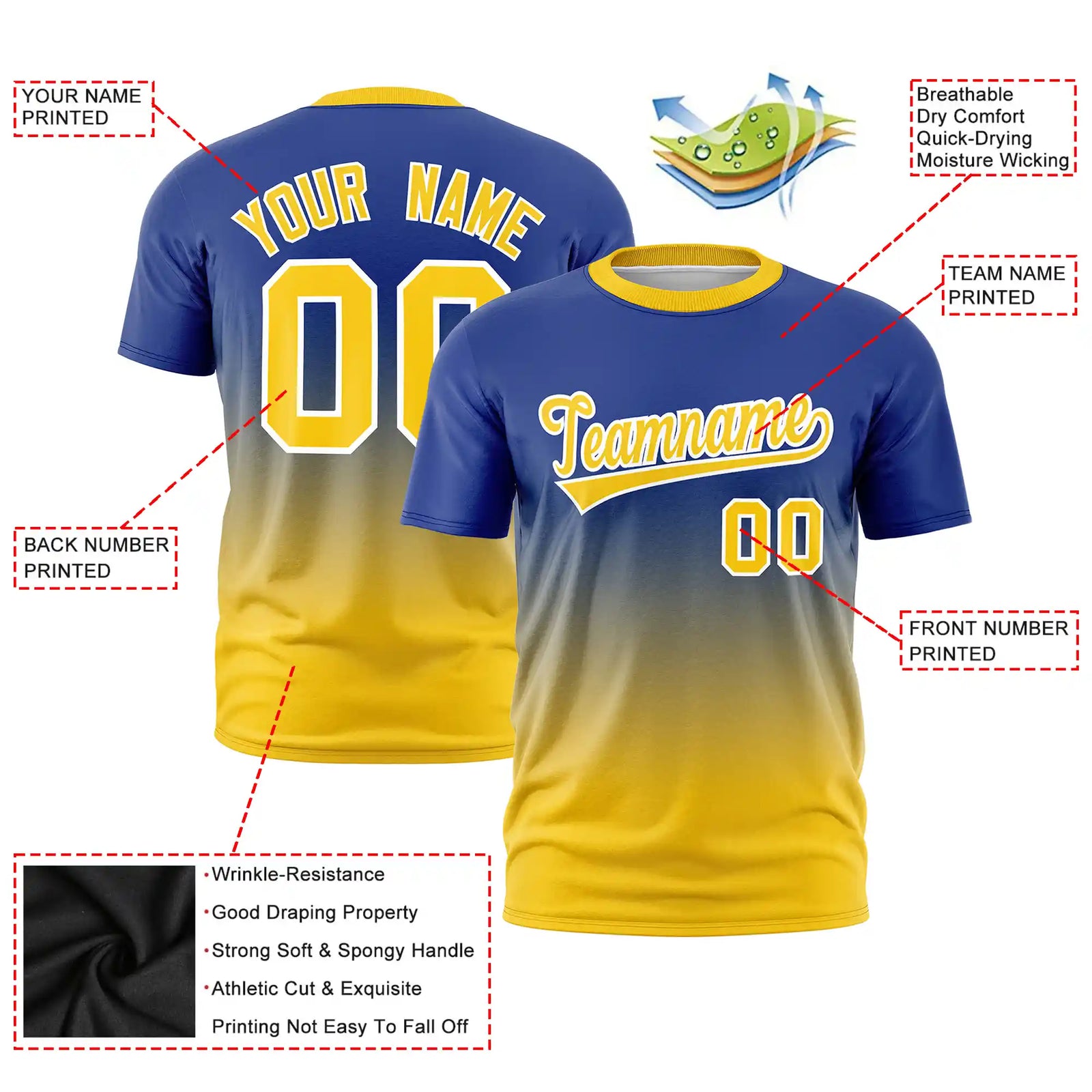 Custom Royal Blue-Gold01 Gradient Fashion Design Performance T-Shirt