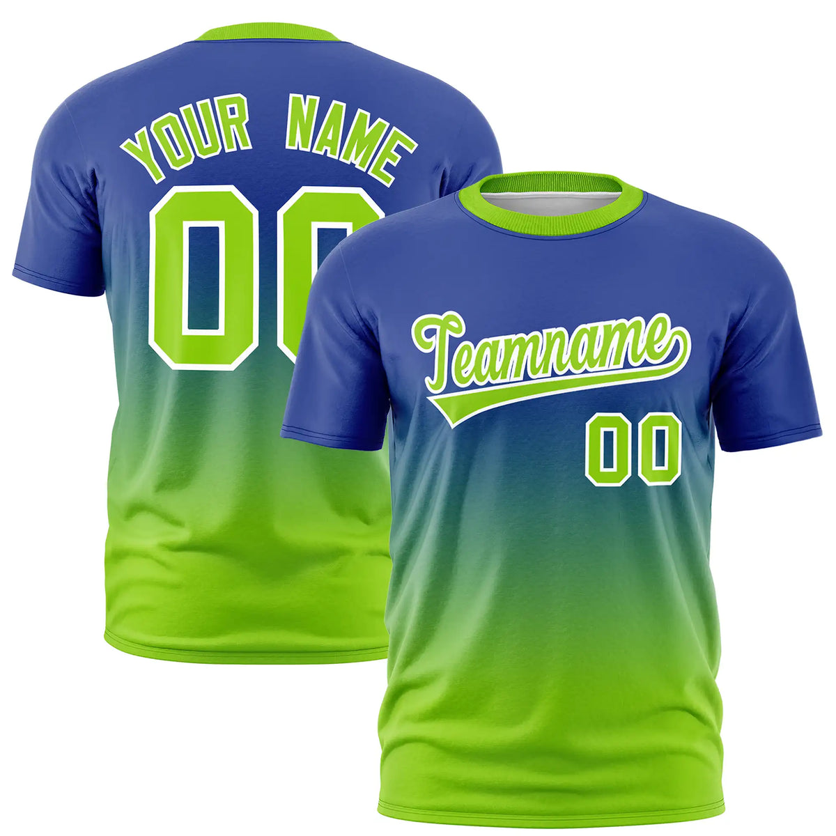 Custom Royal Blue-Neon Green Gradient Fashion Design Performance T-Shirt