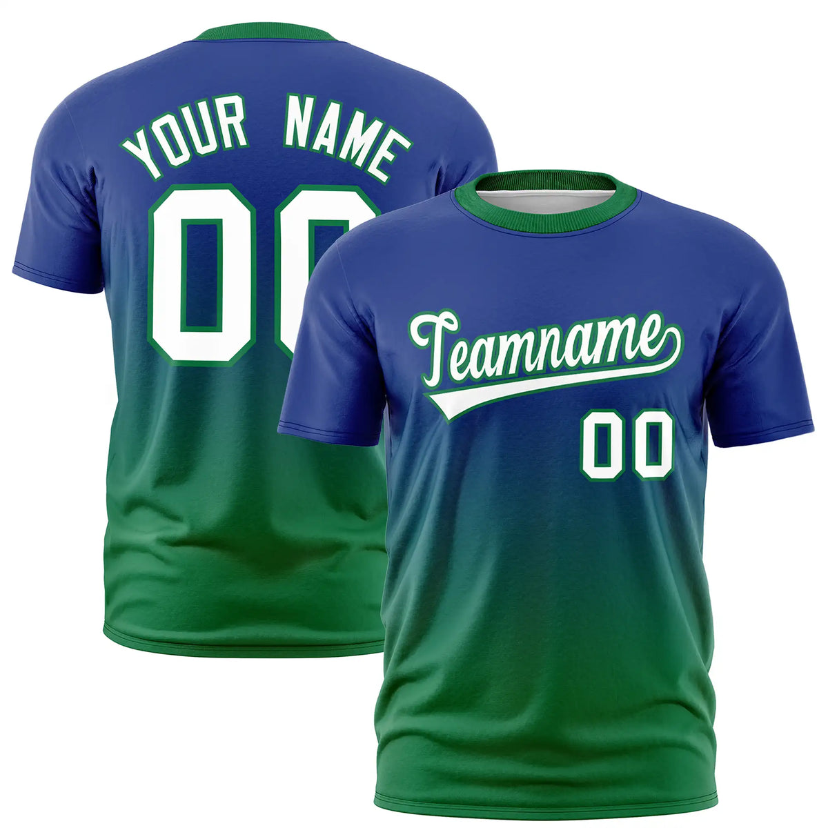 Custom Royal Blue-Kelly Green Gradient Fashion Design Performance T-Shirt