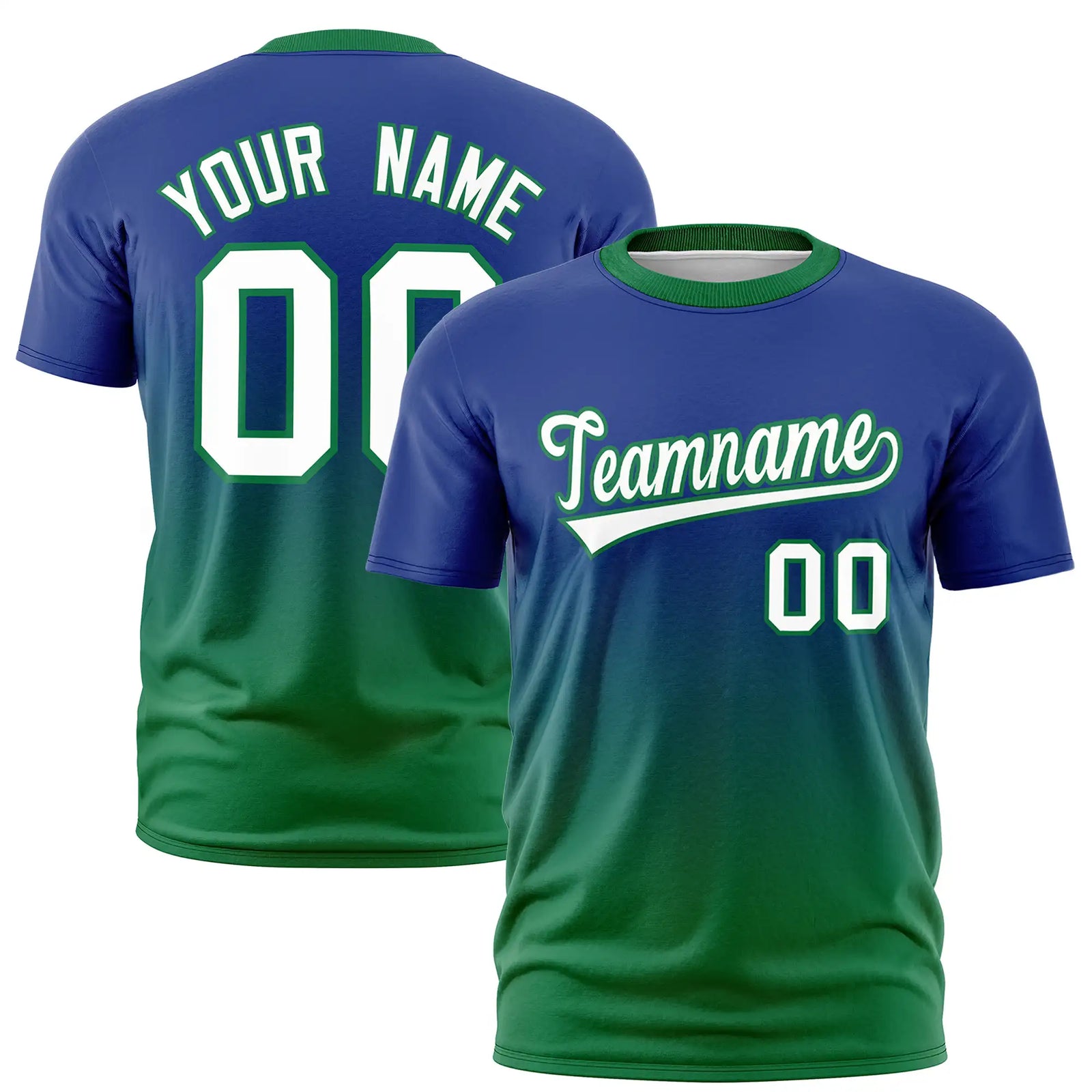 Custom Royal Blue-Kelly Green Gradient Fashion Design Performance T-Shirt
