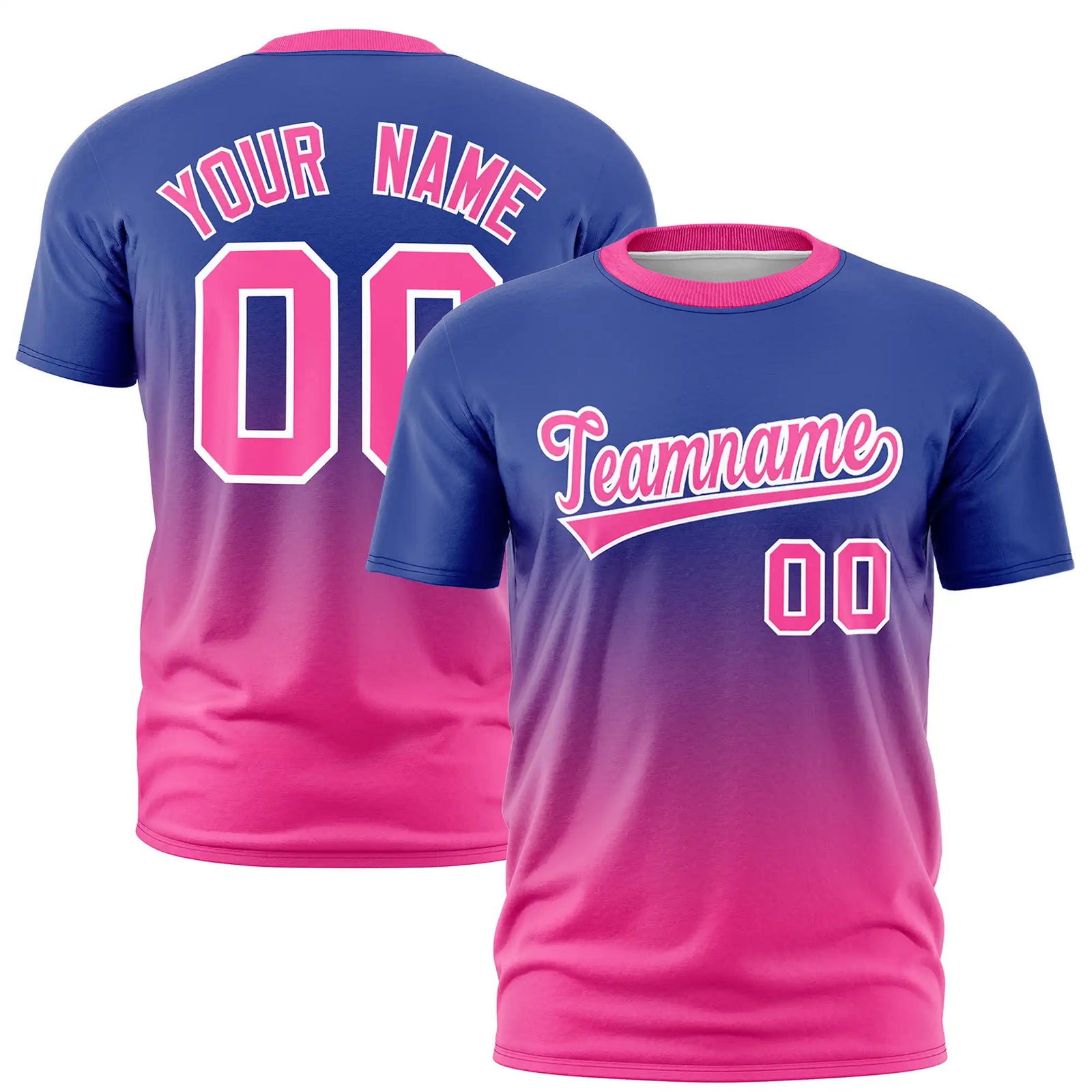 Custom Royal Blue-Pink Gradient Fashion Design Performance T-Shirt