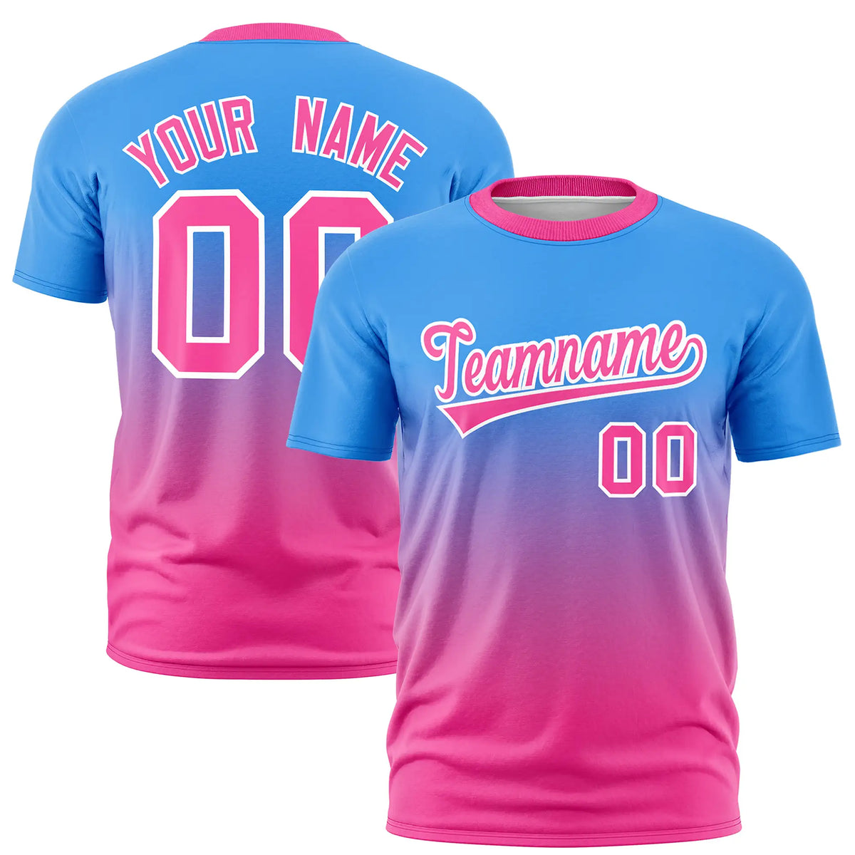 Custom Powder Blue-Pink Gradient Fashion Design Performance T-Shirt