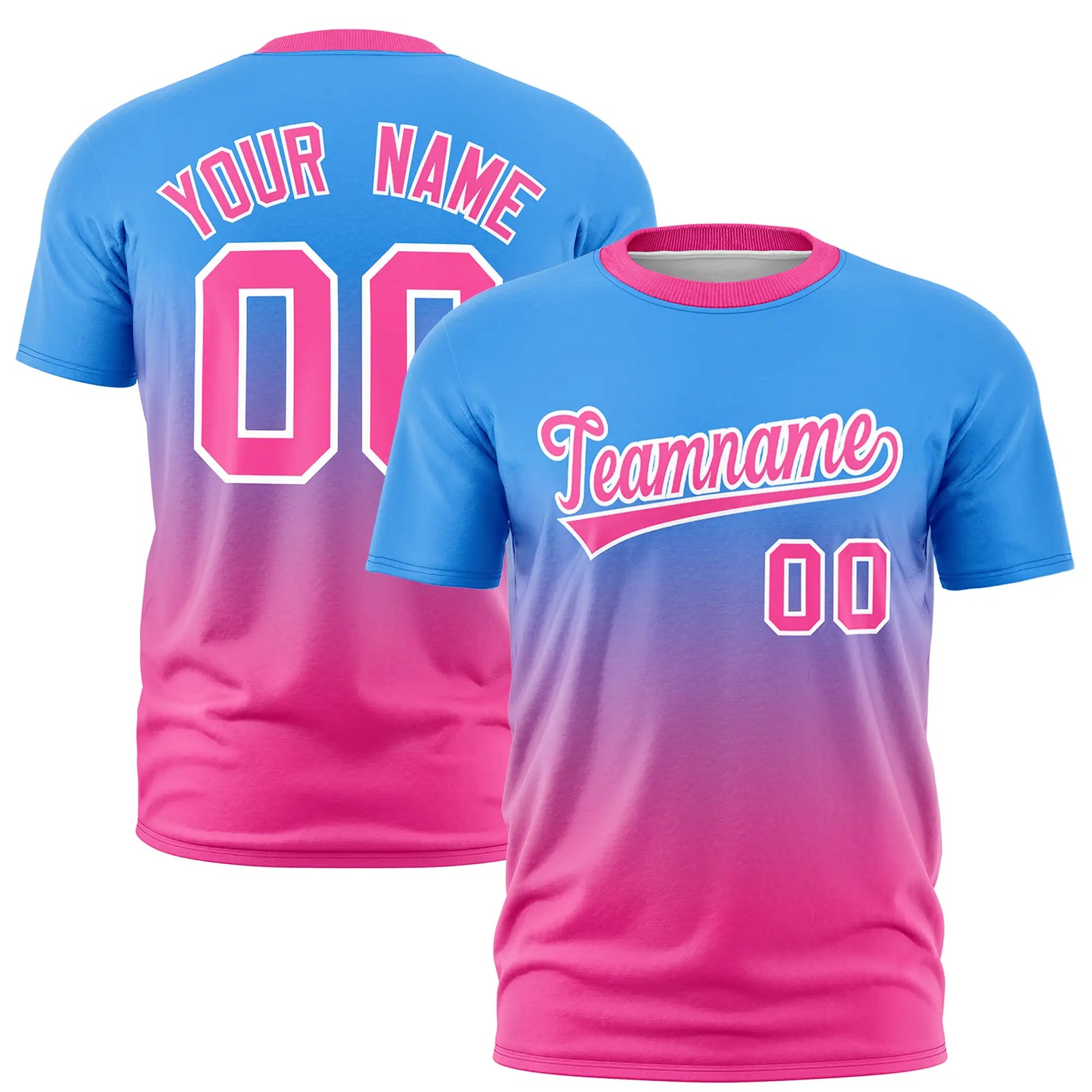 Custom Powder Blue-Pink Gradient Fashion Design Performance T-Shirt