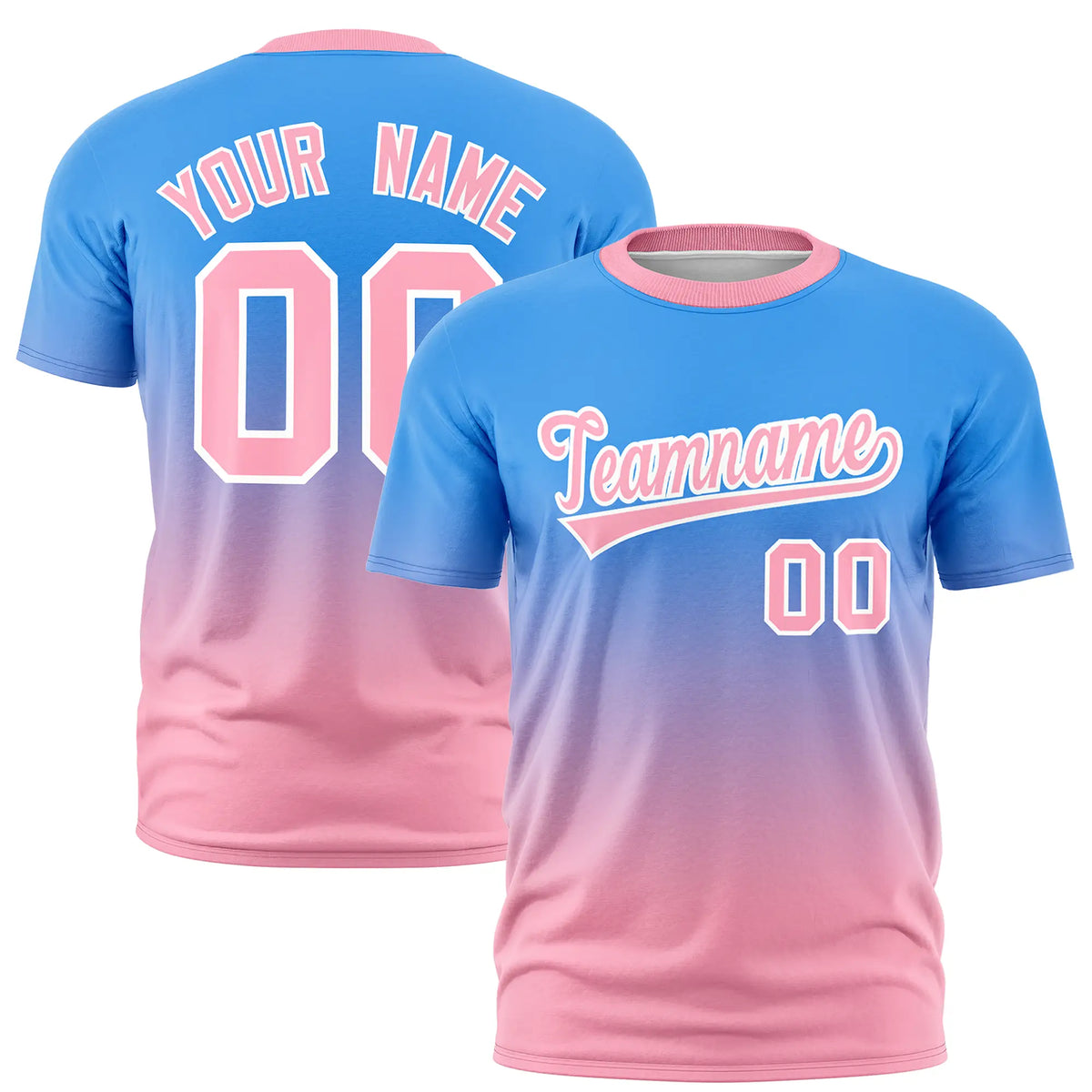 Custom Powder Blue-Light Pink Gradient Fashion Design Performance T-Shirt