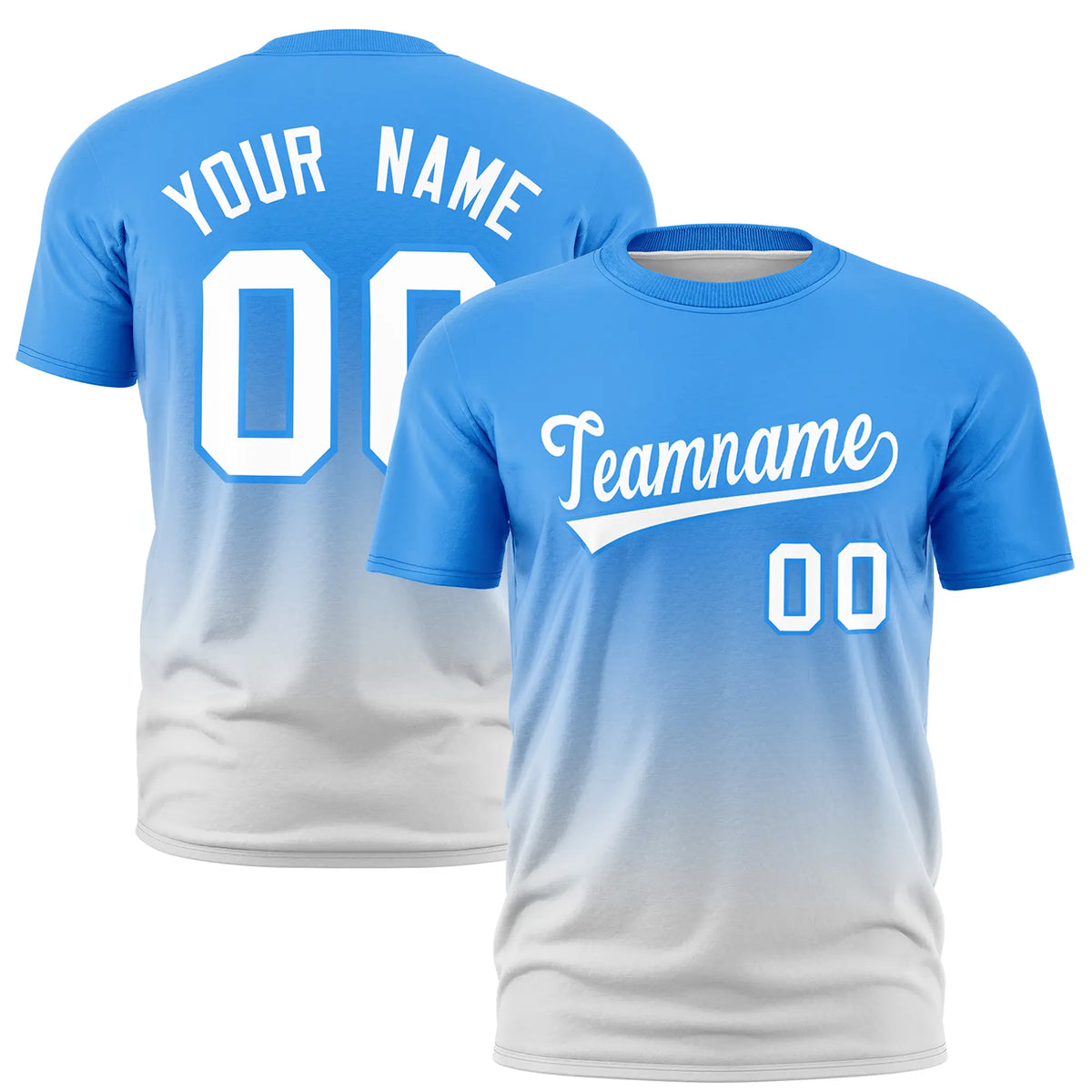 Custom Powder Blue-Gray Gradient Fashion Design Performance T-Shirt