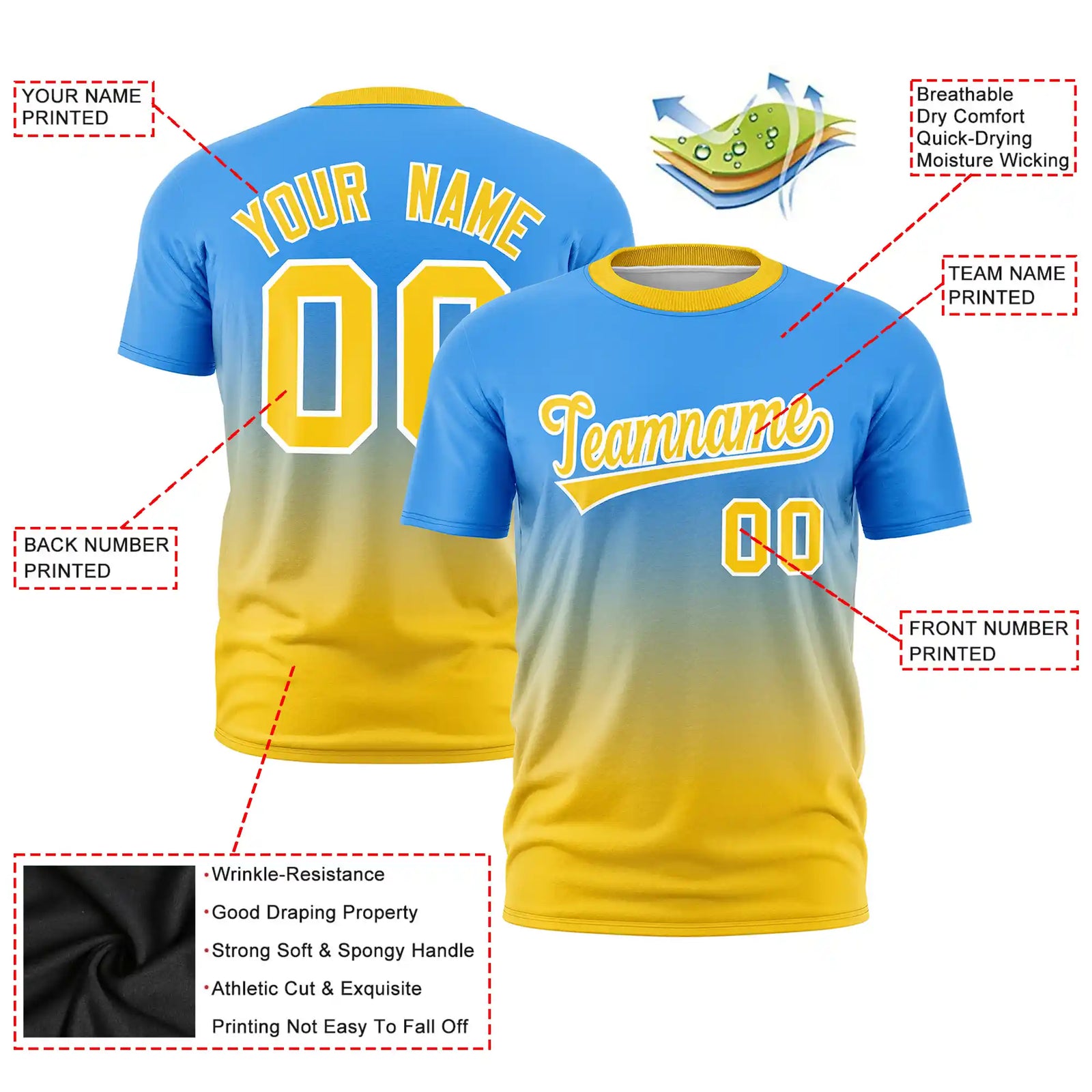 Custom Powder Blue-Gold01 Gradient Fashion Design Performance T-Shirt