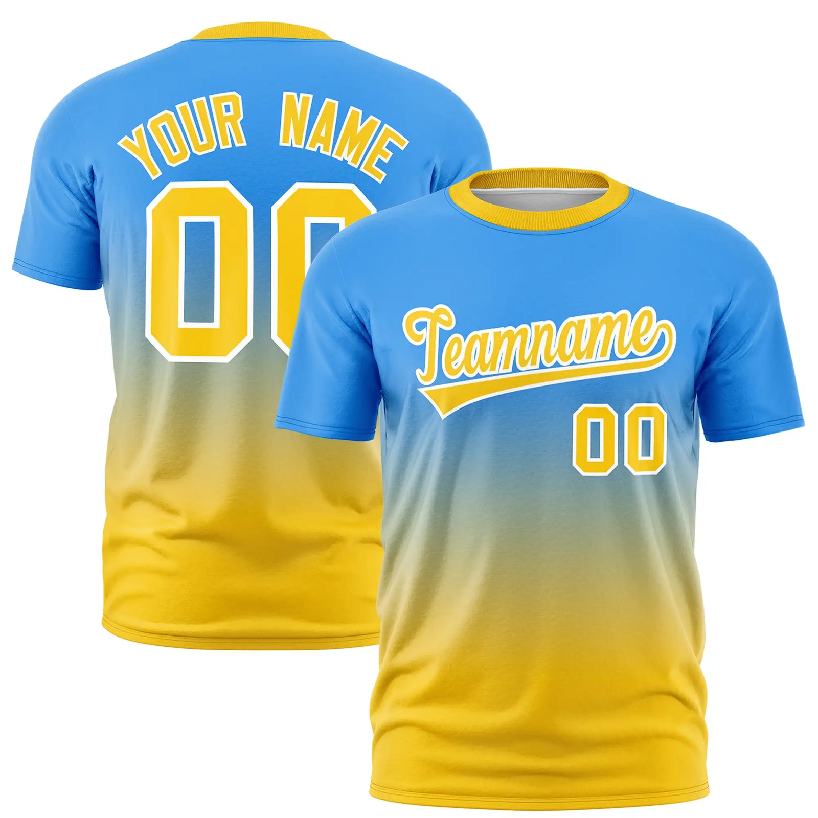 Custom Powder Blue-Gold01 Gradient Fashion Design Performance T-Shirt