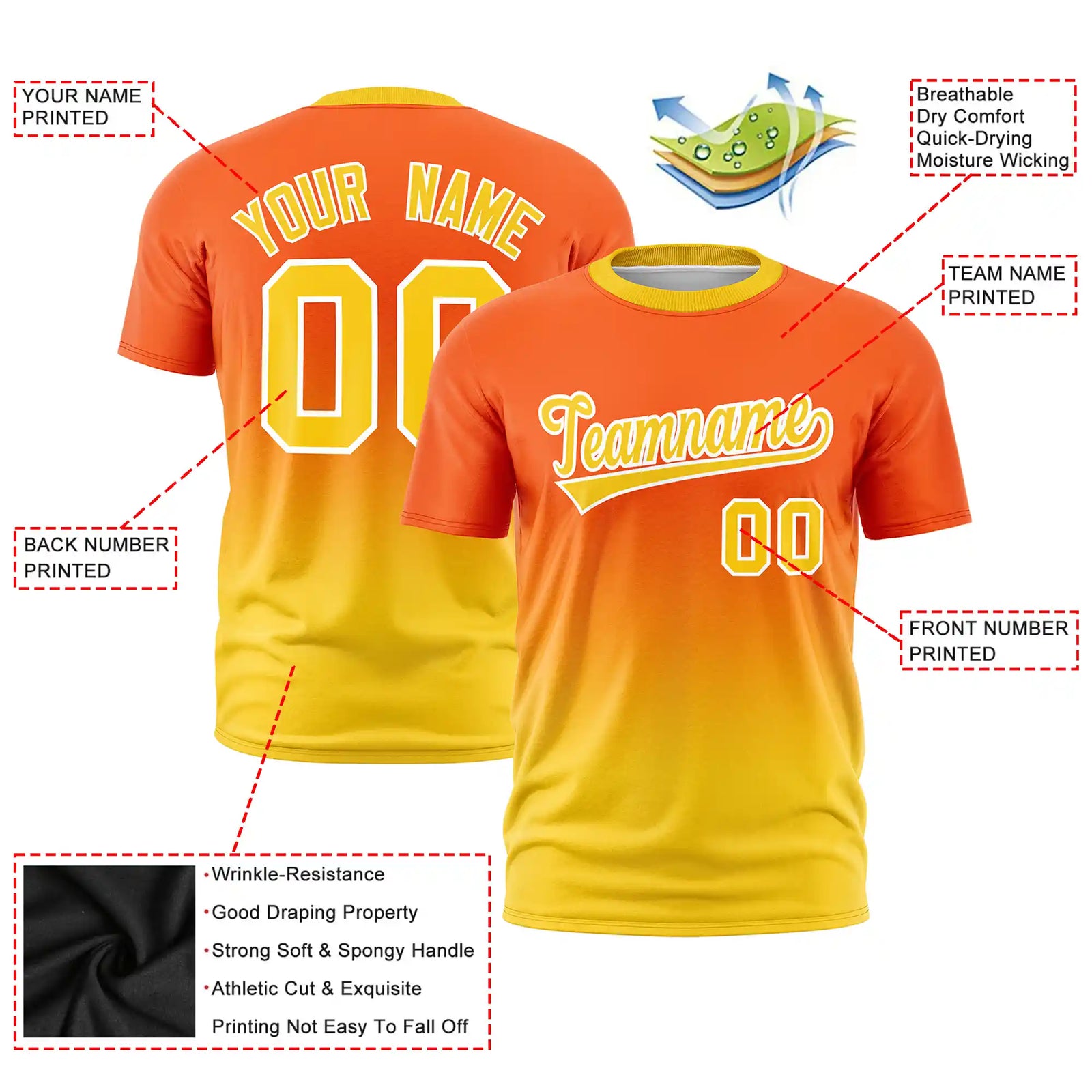 Custom Orange-Gold01 Gradient Fashion Design Performance T-Shirt