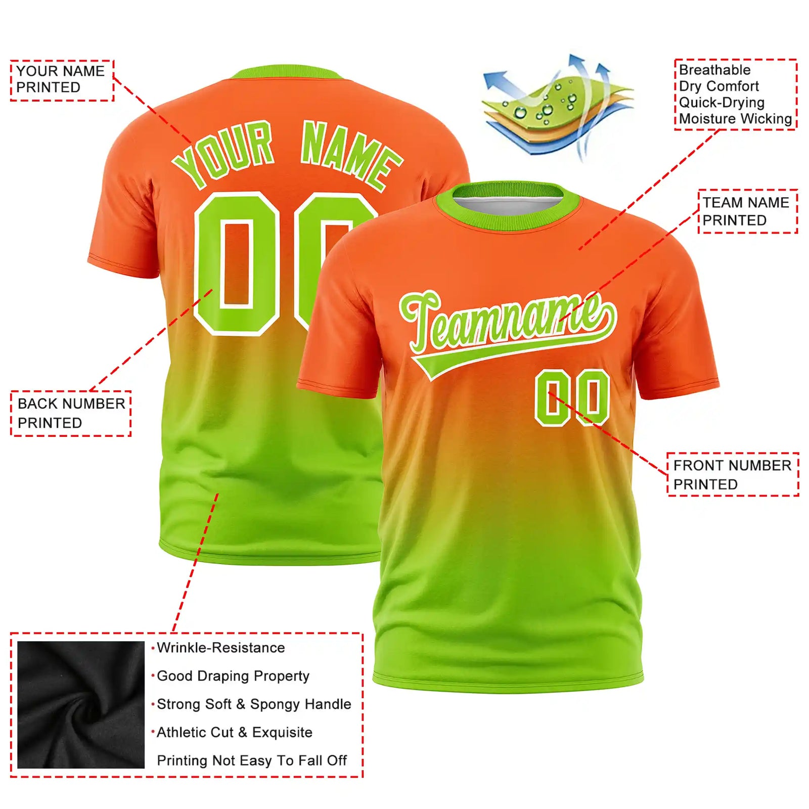 Custom Orange-Neon Green Gradient Fashion Design Performance T-Shirt