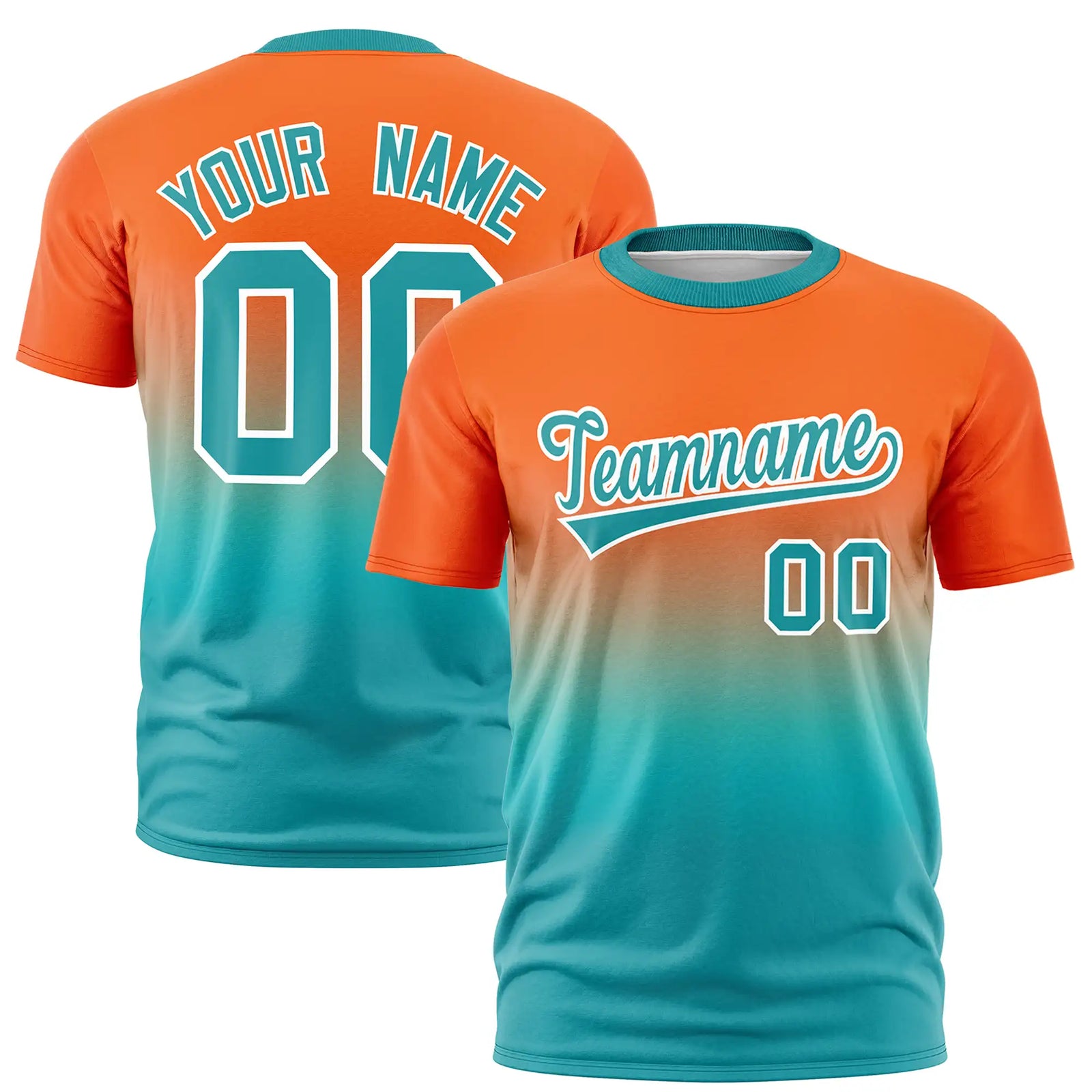Custom Orange-Aqua Gradient Fashion Design Performance T-Shirt